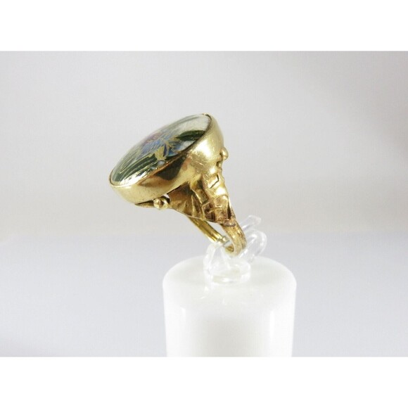 Antique Style Japanese Satsuma Iris Flower Ring Gilt Sterling Size 6.5 - Picture 5 of 9